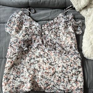 Express White and Brown Ruffled Blouse